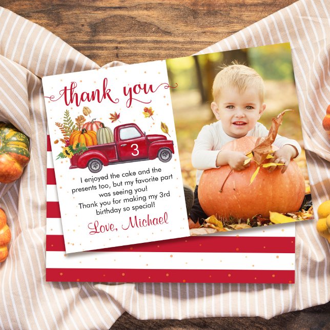 Cartão De Agradecimento Autumn Pumpkin Deixa Foto De Aniversário Do Caminh (Criador carregado)