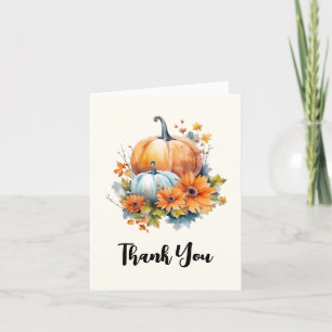 Cartão De Agradecimento Autumn Pumpkins com Flores e Folhagem