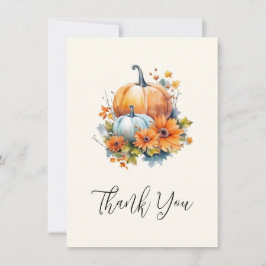 Cartão De Agradecimento Autumn Pumpkins com Flores e Folhagem