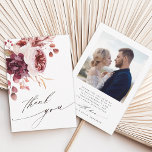 Cartão De Agradecimento Autumn Romance Elegant Floral Wedding Foto<br><div class="desc">Este cartões de agradecimentos de casamento apresenta um buquê de flor de aquarela de dahlia, rosa de jardim, e hydrangea em vermelho-burgundy, marrom, rosa-pincelado sobre folhas de outono com uma foto no verso. Para uma personalização mais avançada deste design, clique no BOTÃO FERRAMENTA DESIGN AZUL. Itens correspondentes também estão disponíveis....</div>