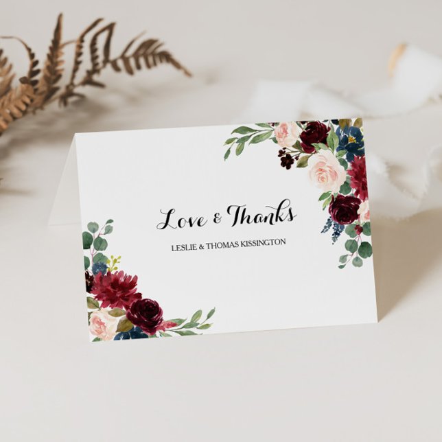 Cartão De Agradecimento Autumn Rustic Dazzling Burgundy Casamento Obrigado (Criador carregado)