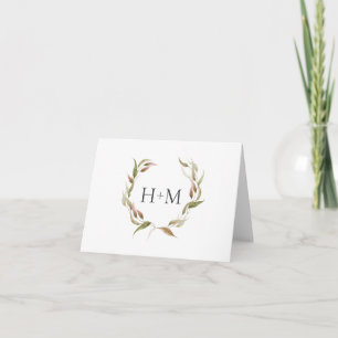 Cartão De Agradecimento Autumn Watercolor Laurel Wreath and Monogram