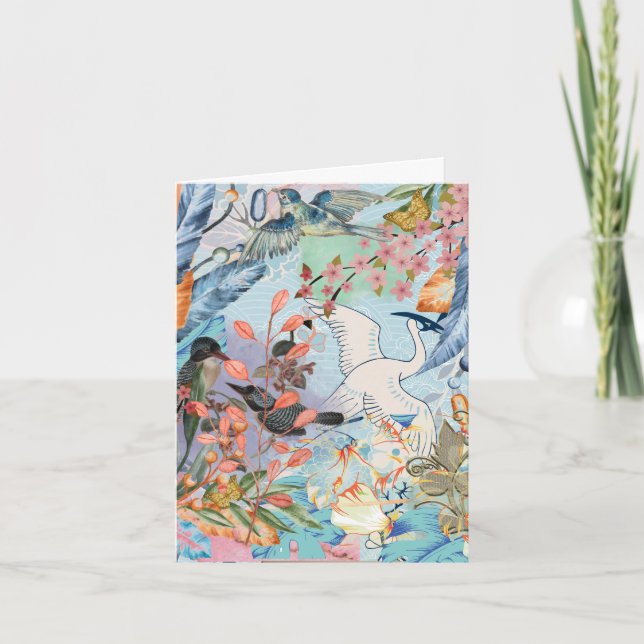 Cartão De Agradecimento Aves Florais Todas Ocasião (Frente)