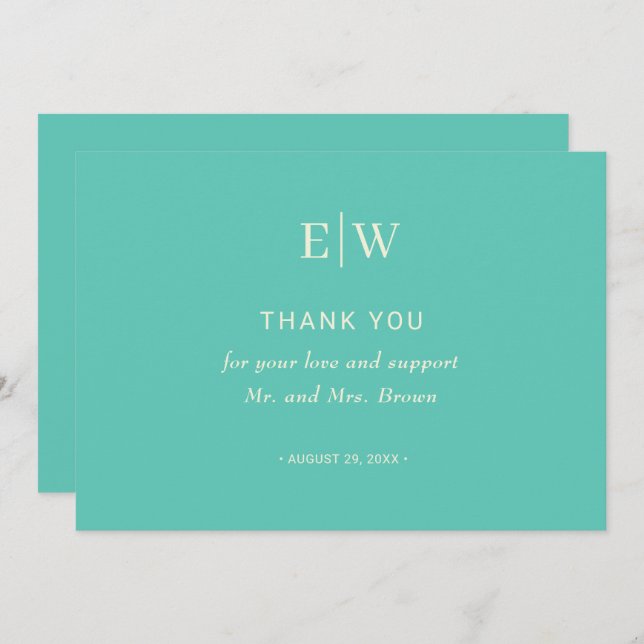 Cartão De Agradecimento Awe Aquático Simples Elegante com Casamento Monogr (Frente/Verso)