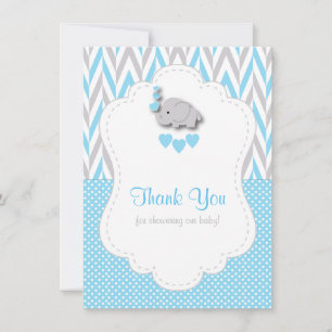 Cartão De Agradecimento Azuis bebés, obrigado cinzento branco do elefante