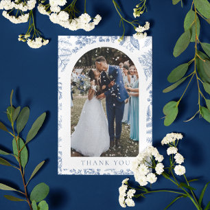 Cartão De Agradecimento Azul Branco Floral Foto Casamento Salgueiro