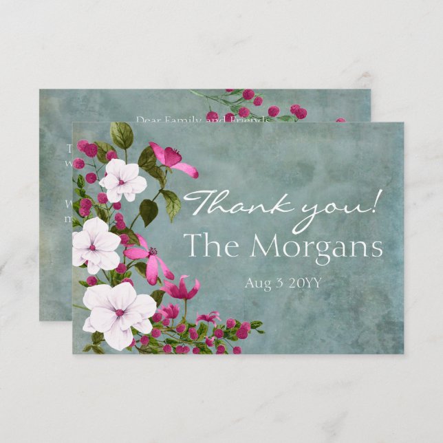 Cartão De Agradecimento Azul branco magenta verde magenta (Frente/Verso)