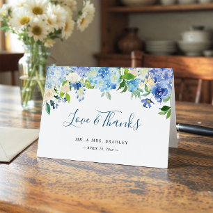 Cartão De Agradecimento Azul Claro Hydrangea Watercolor Floral Obrigado