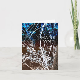 Cartão De Agradecimento Azul do estilo do Woodcut & obrigado do casamento