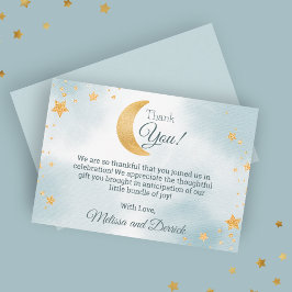 Cartão De Agradecimento Azul doce Estamos sobre o Chá de fraldas da Lua