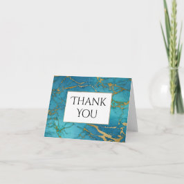 Cartão De Agradecimento Azul Dourado Marble Obrigado