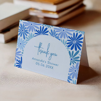 Cartão De Agradecimento Azul e Teal Retro Floral Groovy Bebê Dobrado