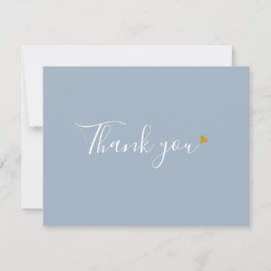 Cartão De Agradecimento Azul Empoeirado Dourado Coração Chic Script Negóci