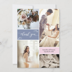 Cartão De Agradecimento Azul empoeirado e Script Rosa Escamoteado Obrigado