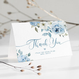Cartão De Agradecimento Azul empoeirado floral elegante chá de noiva obrig