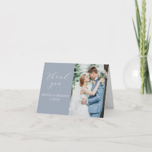 Cartão De Agradecimento Azul Empoeirado Foto Casamento Obrigado