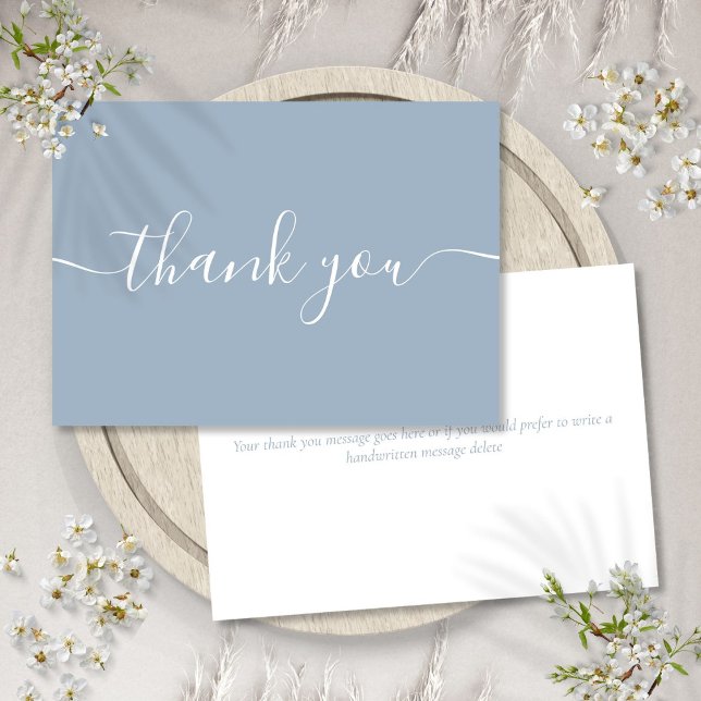 Cartão De Agradecimento Azul Empoeirado Simples Moderno Elegante Rascunho (Dusty Blue Simple Modern Elegant Script Thank You Card)
