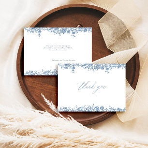 Cartão De Agradecimento Azul Empoeirado Toile Rosas Francesas Casamento Cl