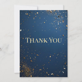Cartão De Agradecimento Azul Escuro Elegante e Faux Dourado