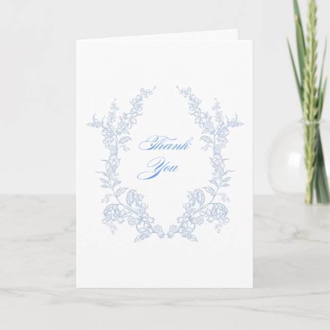 Cartão De Agradecimento Azul Floral (Frente)