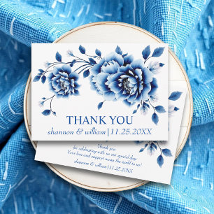 Cartão De Agradecimento Azul floral Chinoiserie casamento Obrigado