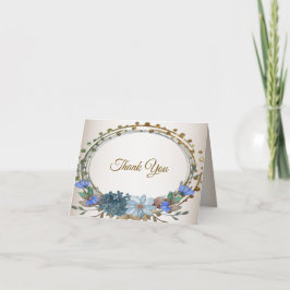 Cartão De Agradecimento Azul Floral Geométrico Vintage Dourado Casamento
