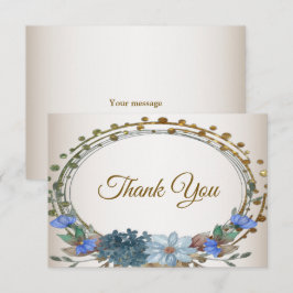 Cartão De Agradecimento Azul Floral Geométrico Vintage Dourado Casamento