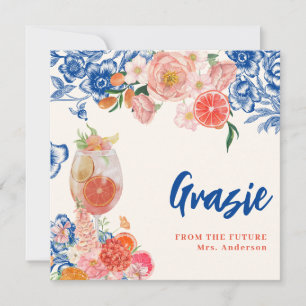 Cartão De Agradecimento Azul floral That's Amore Chá de Noiva grazie