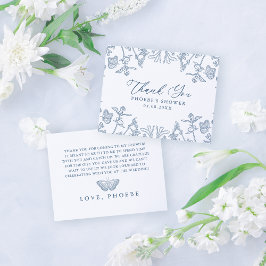 Cartão De Agradecimento Azul Francês com Floral em Chinoiserie Festa de Ch