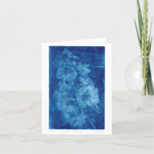 Cartão De Agradecimento Azul Hollyhocks Intaglio WoodblockCartão de Vazio