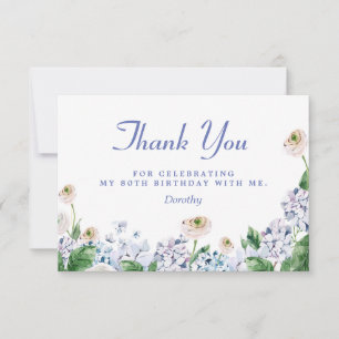 Cartão De Agradecimento Azul Hydrangea White Rose 80 Birday
