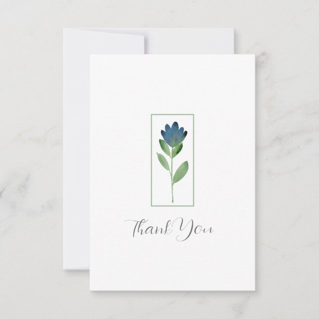 Cartão De Agradecimento Azul Indigo, Flor Abstrato de Aquarela Verde (Frente)