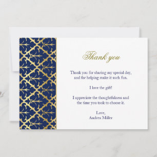 Cartão de agradecimento azul marinho dourado damas