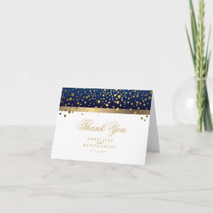 Cartão De Agradecimento Azul Marinho e Pontos de Confete Dourado Branco -