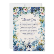 Azul Marinho Floral Branco Aniversário Agradecimen
