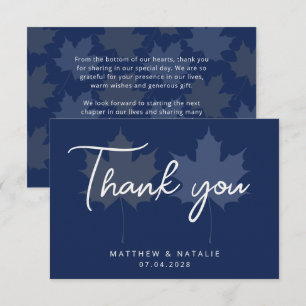 Cartão De Agradecimento Azul Marinho Folha de Bordo Dourada Casamento Boho
