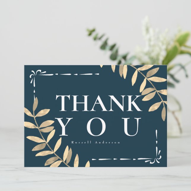 Cartão De Agradecimento Azul minimalista (Em pé/Frente)