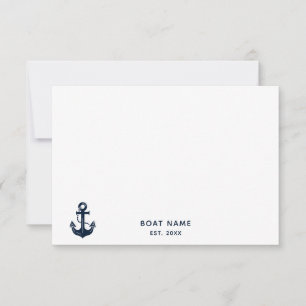 Cartão De Agradecimento Azul Naval Náutico Nome de Barco Personalizado