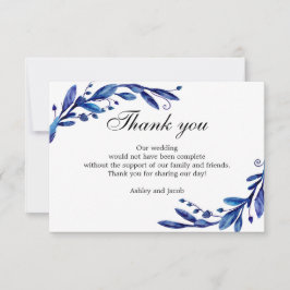 Cartão De Agradecimento Azul obrigado. Nota de casamento de inverno. Botân