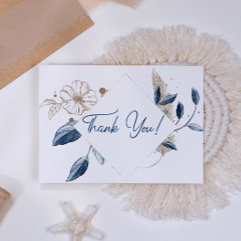 Cartão De Agradecimento Azul Ouro Moderno Floral Elegante