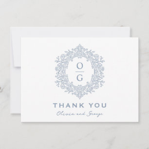 Cartão De Agradecimento Azul Poeirento Elegante Crista de Casamento de Fam