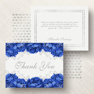 Cartão De Agradecimento Azul Real Elegante Floral Quinceanera