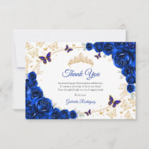 Azul Real Floral Dourado Quinceanera