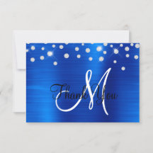 Azul Real Monograma de Confete com Rhinestone e Fo