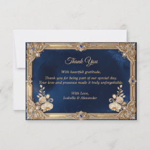 Cartão De Agradecimento Azul Real Pérola Coroa Ouro Luxo Elegante
