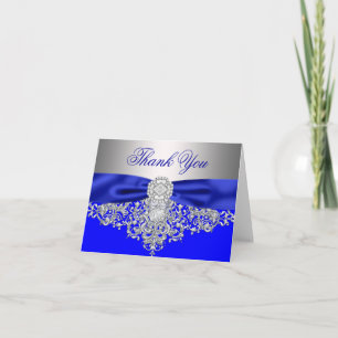 Cartão De Agradecimento Azul Real Prata Diamante Obrigado