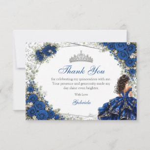 Cartão De Agradecimento Azul Real Quinceañera Borboletas Prateadas