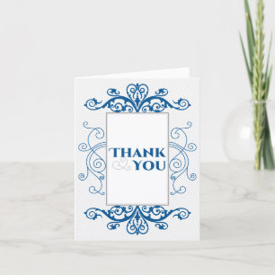 Cartão De Agradecimento Azul Real Redemoinhos Vintage Casamento Obrigado