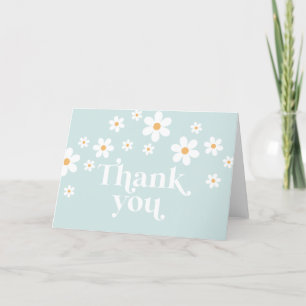 Cartão de agradecimento azul retro Daisy boho