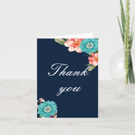 Cartão De Agradecimento Azul Romântico E Botânico Floral Rosa